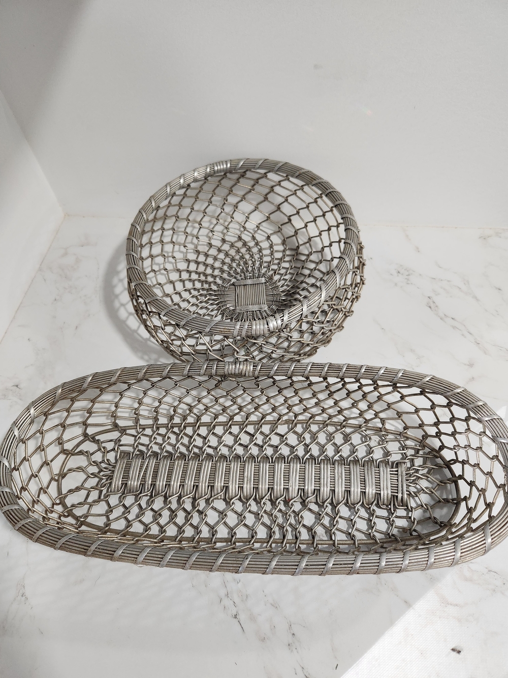 Vintage Mid Century Woven Metal Baskets